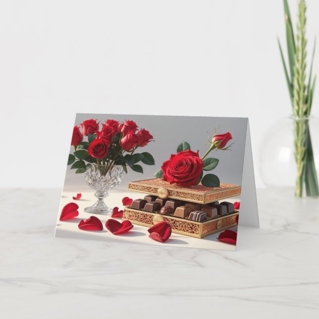 Valentine's Day Red Roses, Sweets Holiday Card (Front)