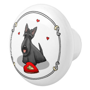 Valentine's Day (red) Scottie Dog (black) Cute Ceramic Knob