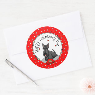 Valentine's Day (red) Scottie Dog (black) Cute Classic Round Sticker