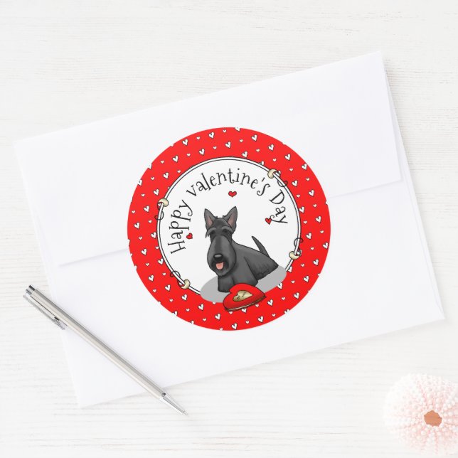 Valentine's Day (red) Scottie Dog (black) Cute Classic Round Sticker (Envelope)