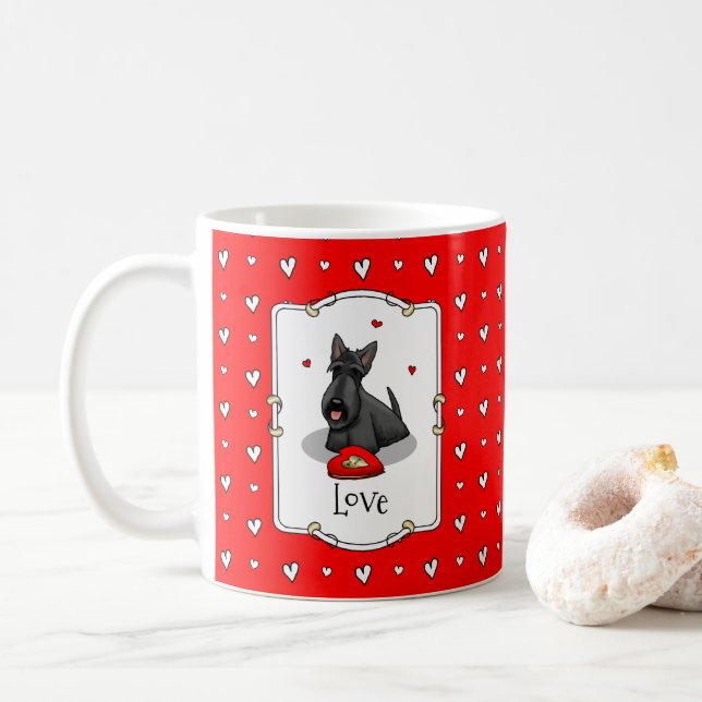 Valentine's Day (red) Scottie Dog (black) Cute Coffee Mug (With Donut)