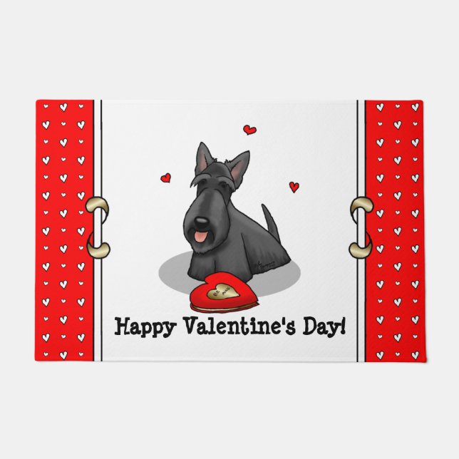 Valentine's Day (red) Scottie Dog (black) Cute Doormat (Front)