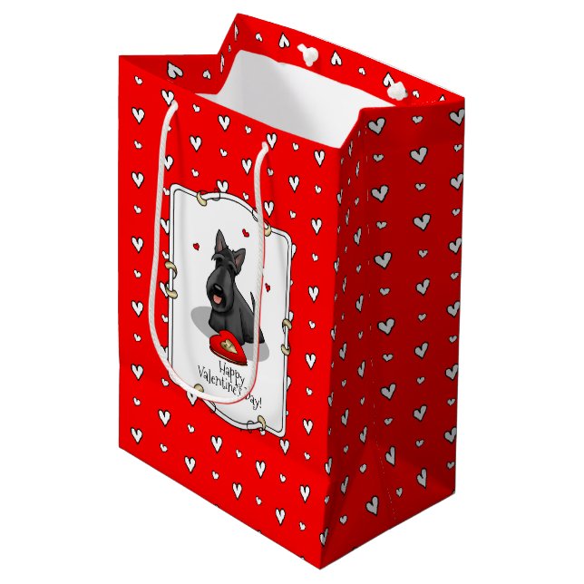 Valentine's Day (red) Scottie Dog (black) Cute Medium Gift Bag (Front Angled)