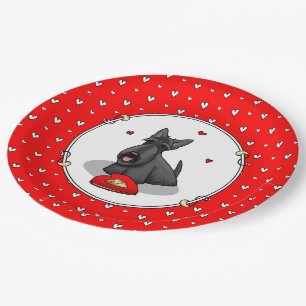 Valentine's Day (red) Scottie Dog (black) Cute Paper Plate