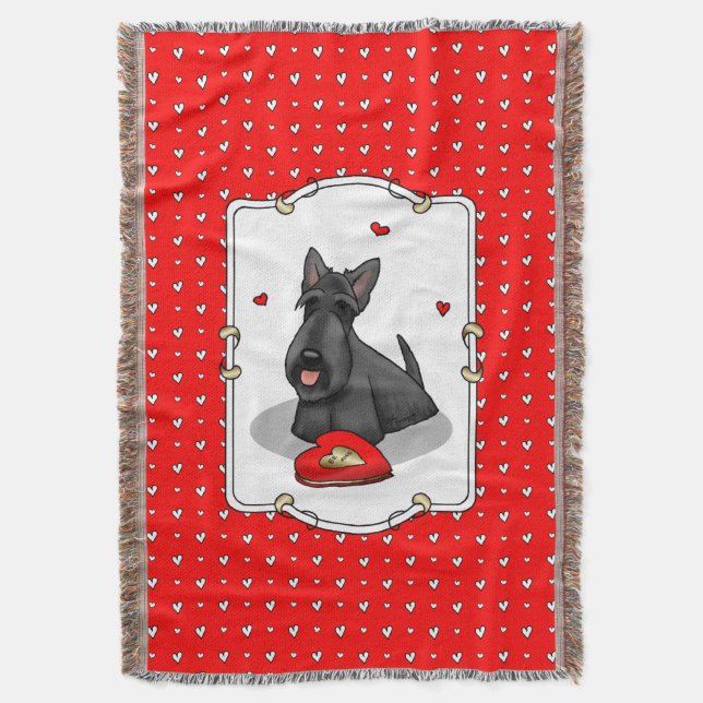 Valentine's Day (red) Scottie Dog (black) Cute Throw Blanket (Front Vertical)