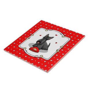 Valentine's Day (red) Scottie Dog (black) Cute Tile