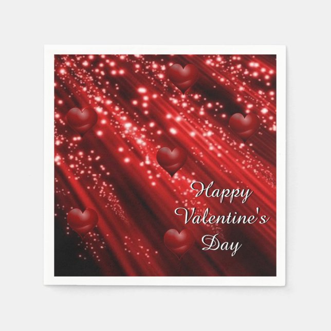 Valentine's Day Red Sparkle Hearts Napkins (Front)