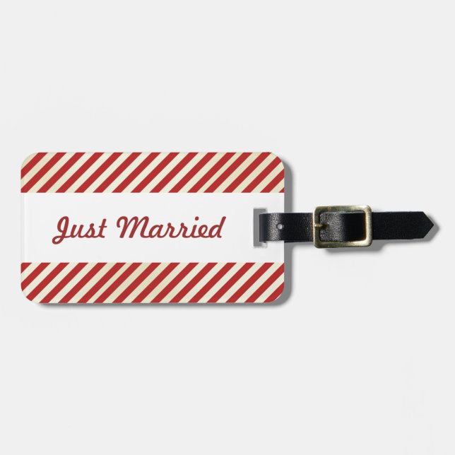 Valentines Day Red Stripes travel luggage tag (Front Horizontal)