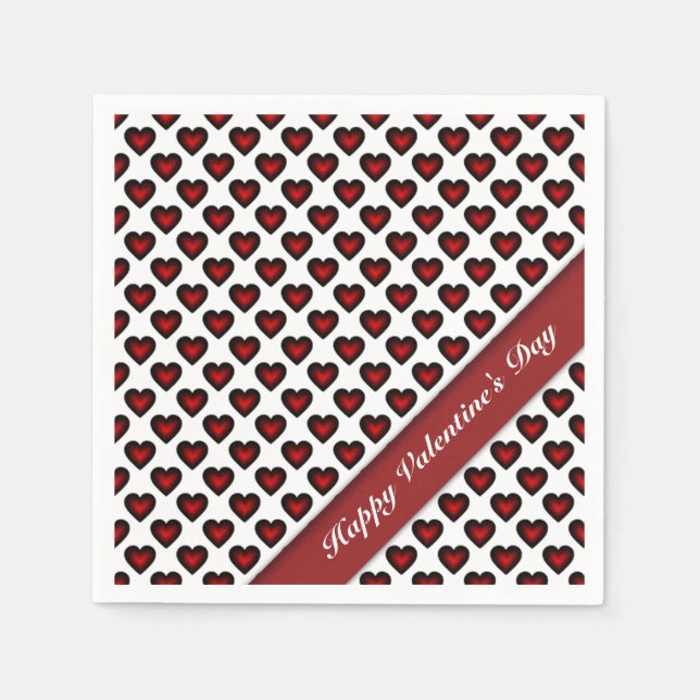 Valentine's Day Red & White Heart Pattern Napkins (Front)