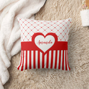 Valentine's Day Red White Heart Striped Pattern Cushion