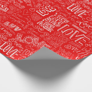 Valentine's Day Red White True Love Word Art Wrapping Paper