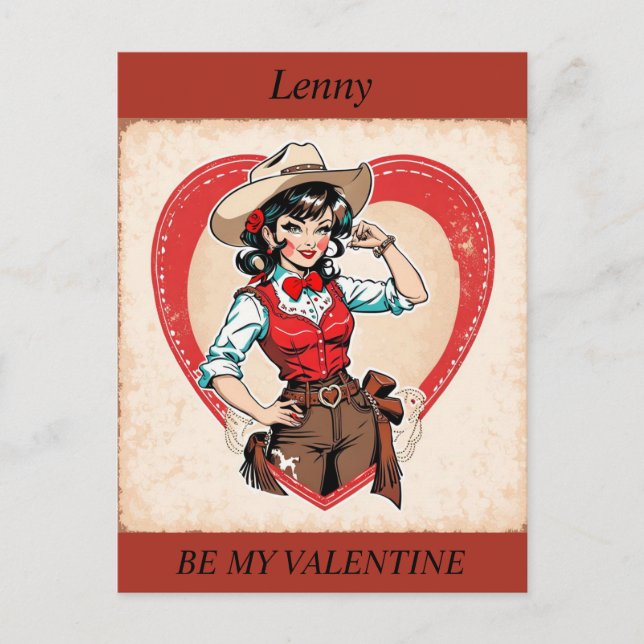 VALENTINE'S DAY Retro Cowgirl editable Postcard (Front)