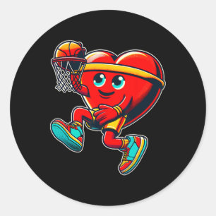 Valentine's Day Retro Heart Basketball Player Slam Classic Round Sticker