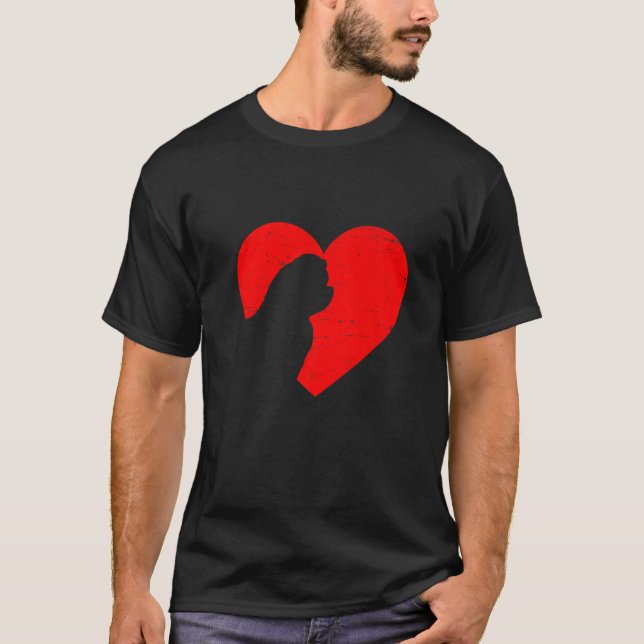 Valentines Day Retro Hearts Maltese Dog Puppy Love T-Shirt (Front)