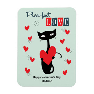 Valentines Day Retro Mid Century Cat Magnet