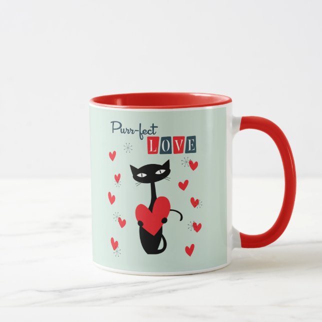 Valentines Day Retro Mid Century Cat Mug (Right)