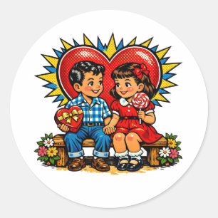 Valentine's Day   Retro Pop Art Vintage Classic Round Sticker