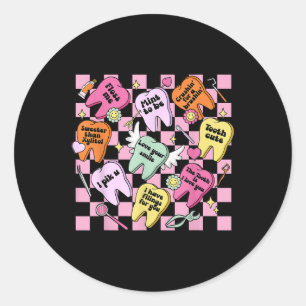 Valentines Day Retro Teeth Dentist Dental Hygienis Classic Round Sticker