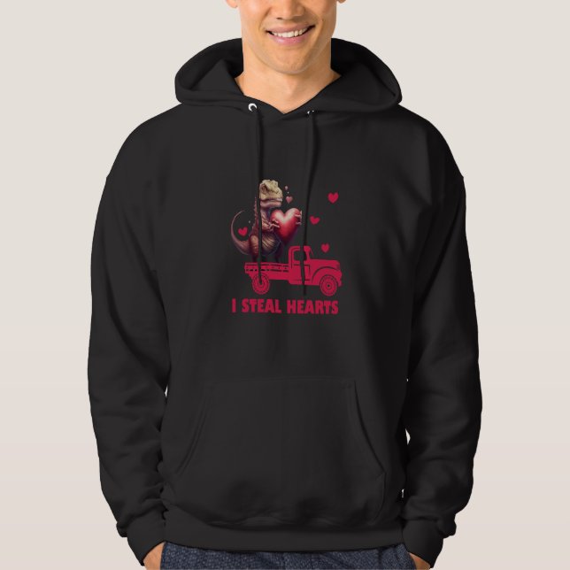 Valentine's Day Rex Dino I Steal Hearts Men Women  Hoodie (Front)