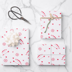 Valentine's Day Romance Bow & Arrows Red Hearts Wrapping Paper Sheet