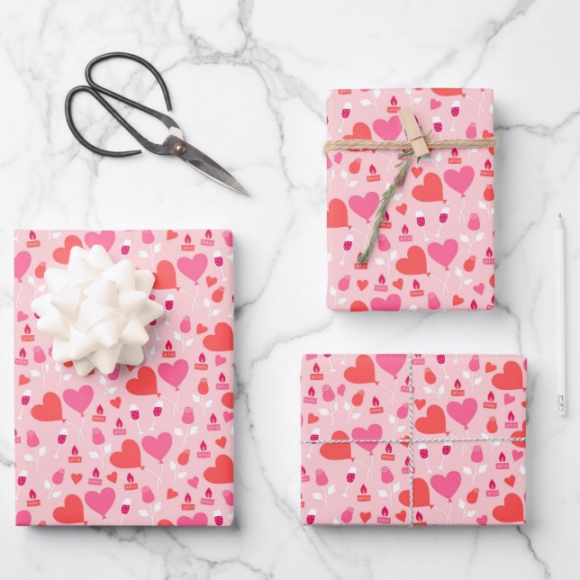 Valentine's Day Romance Heart Shaped Balloons Wrapping Paper Sheet (Front)