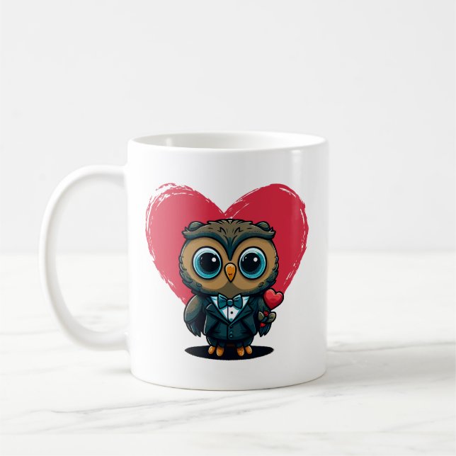 Valentine's Day Romance with Adorable Owl Groom Coffee Mug (Left)