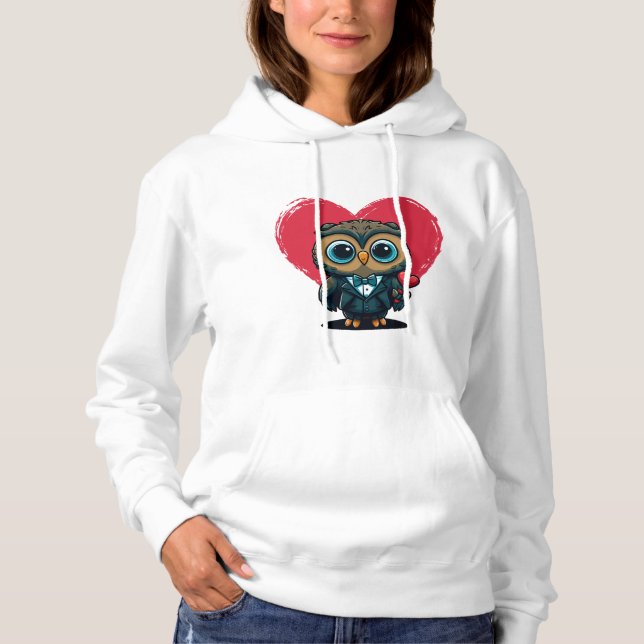 Valentine's Day Romance with Adorable Owl Groom Hoodie (Front)