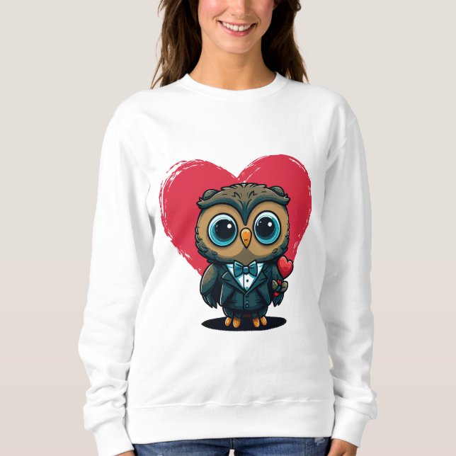 Valentine's Day Romance with Adorable Owl Groom Sweatshirt (Front)
