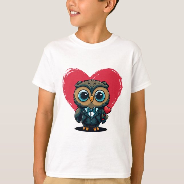 Valentine's Day Romance with Adorable Owl Groom T-Shirt (Front)
