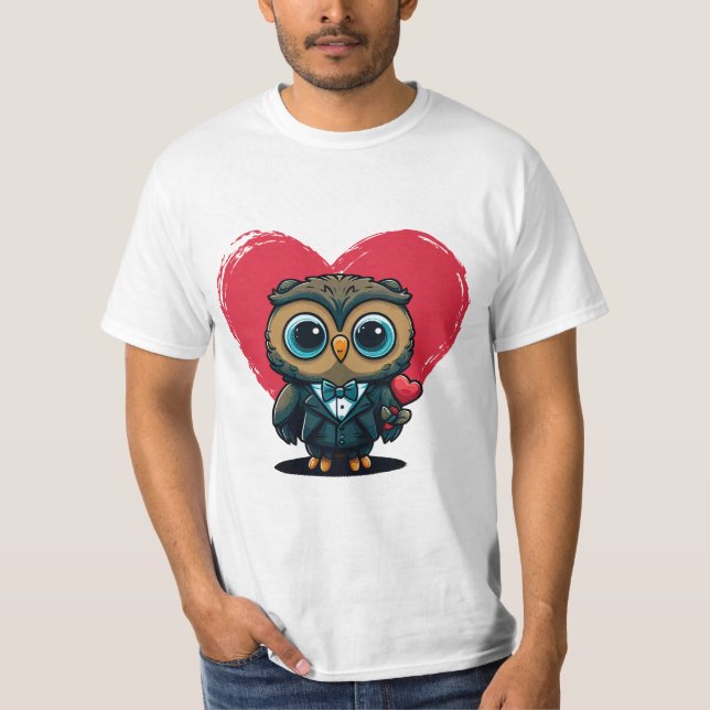 Valentine's Day Romance with Adorable Owl Groom T-Shirt (Front)