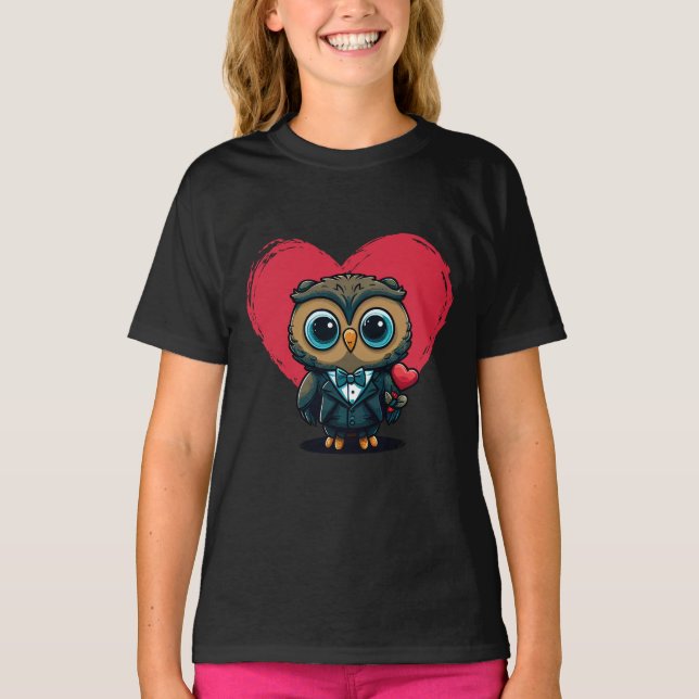 Valentine's Day Romance with Adorable Owl Groom T-Shirt (Front)
