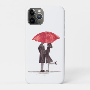 Valentines day romantic couple with red umbrella iPhone 11 pro case