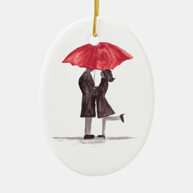 Valentine's day romantic couple with red umbrella ceramic tree decoration (Front)