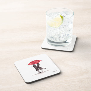 Valentine's day romantic couple with red umbrella coaster
