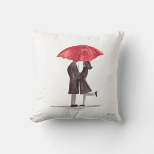 Valentine's day romantic couple with red umbrella cushion