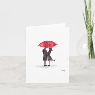 Valentine's day romantic couple with red umbrella holiday card