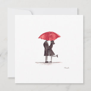 Valentine's day romantic couple with red umbrella holiday card