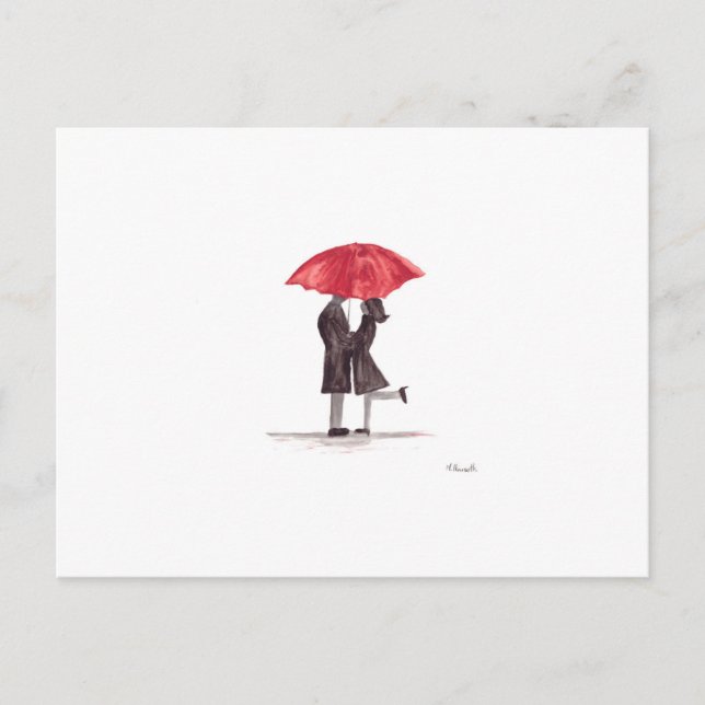 Valentine's day romantic couple with red umbrella holiday postcard (Front)