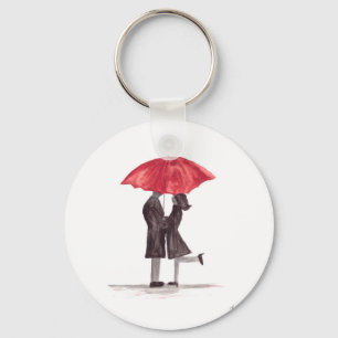 Valentine's day romantic couple with red umbrella  key ring