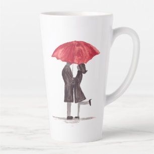 Valentine's day romantic couple with red umbrella latte mug