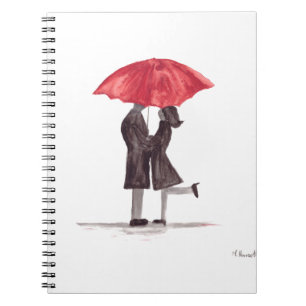 Valentine's day romantic couple with red umbrella notebook