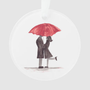Valentine's day romantic couple with red umbrella ornament