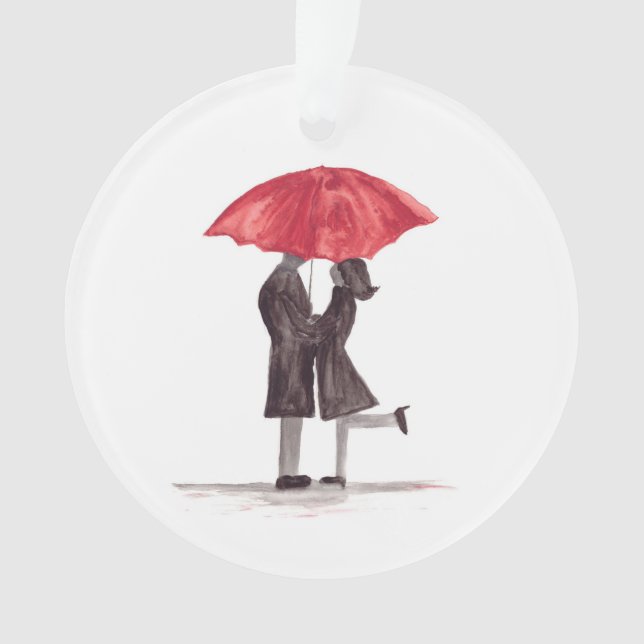 Valentine's day romantic couple with red umbrella ornament (Front)