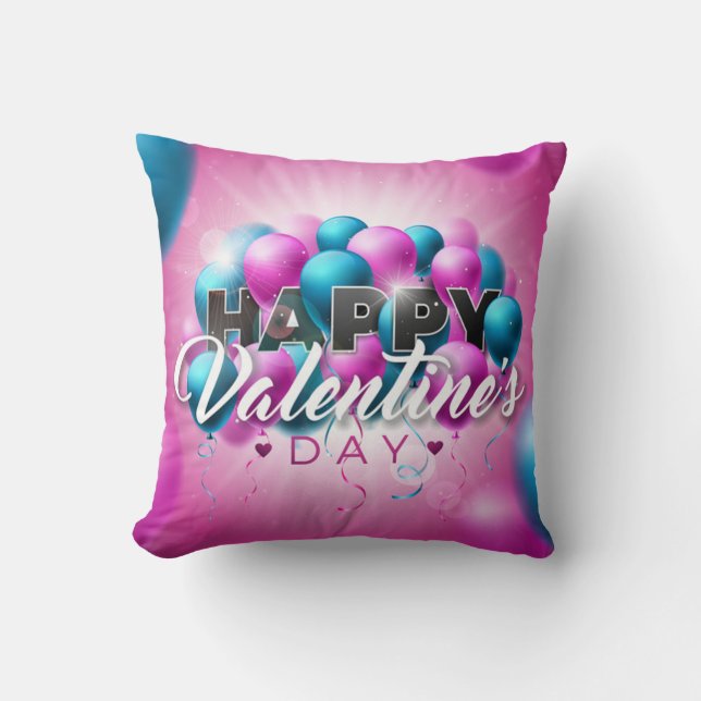 Valentine's Day Romantic Pink and Blue Balloon Cushion (Front)