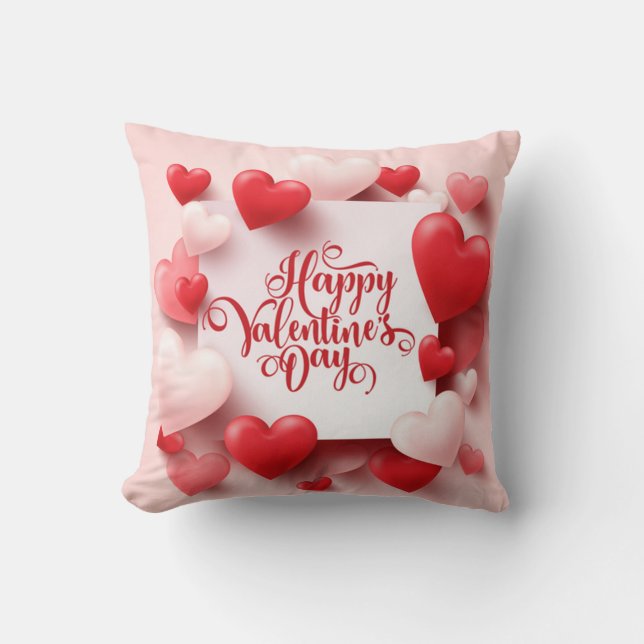 Valentine's Day Romantic Pink and Red Hearts Cushion (Front)