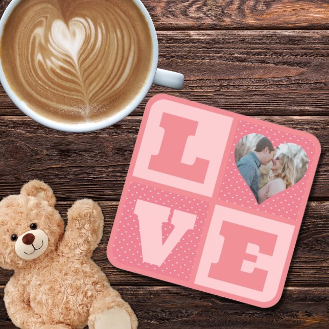 Valentine's Day Romantic Pink Love Heart Photo  Coaster (Creator Uploaded)