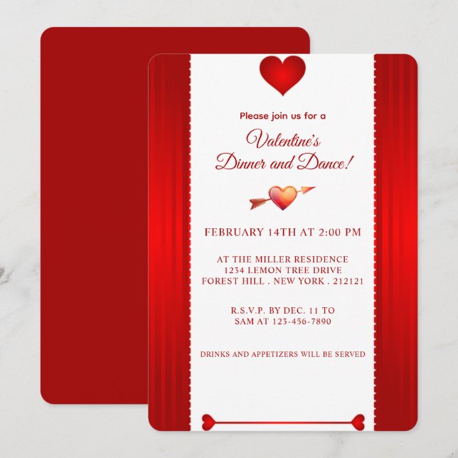 Valentine's Day Romantic Red Heart  Invitation (Front/Back)
