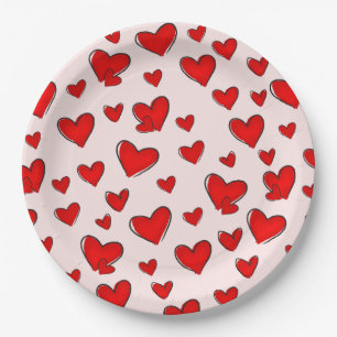 Valentine's Day Romantic Red Hearts Holiday Pink Paper Plate