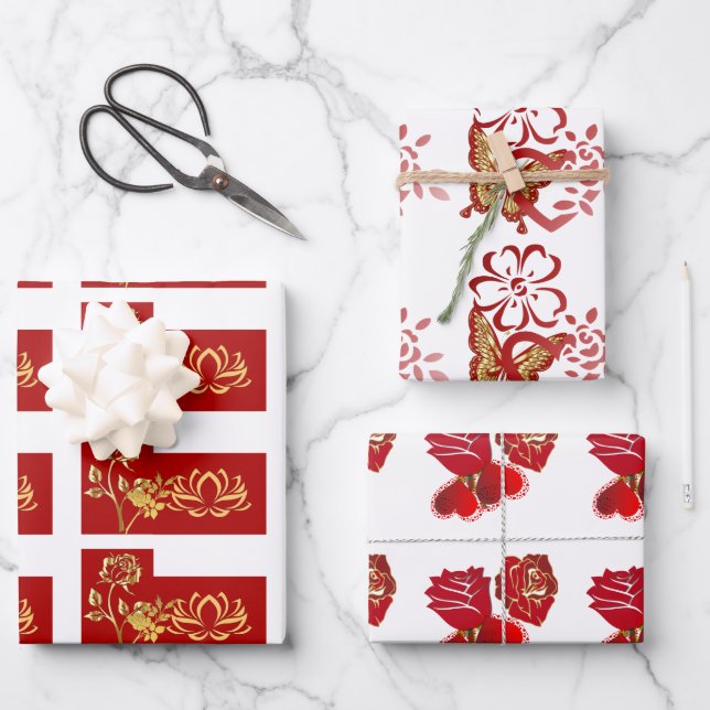 Valentines Day Romantic Rose  Sweeping Heart Flora Wrapping Paper Sheet (Front)