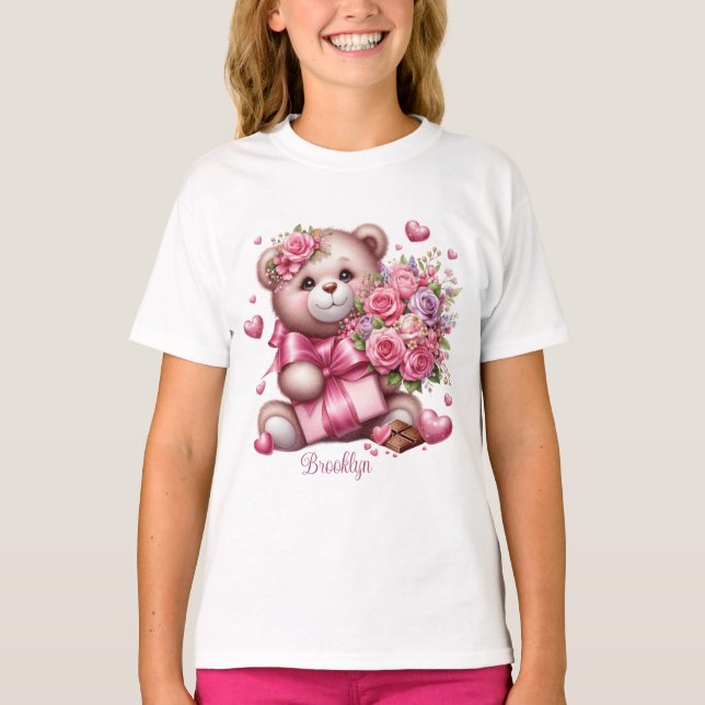 Valentines Day Rose Bear T-Shirt (Front)